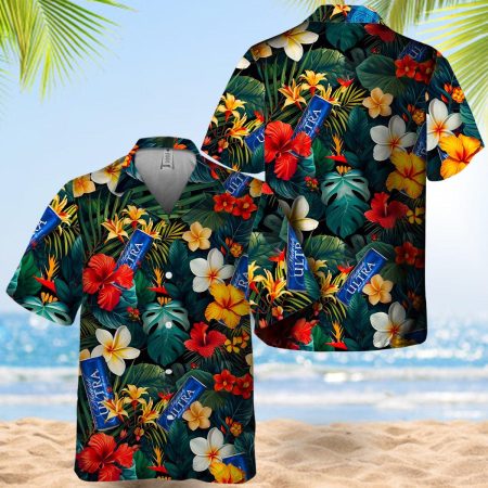 Michelob Ultra Colorful Tropical Flower Hawaiian Shirts, Michelob Ultra Aloha Button Down Summer Shirts, Michelob Ultra Summer Beach Aloha Shirts