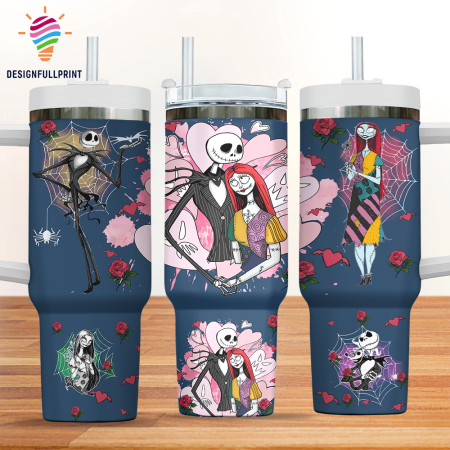 Denim Blue Jack and Sally Nightmare Before Christmas Valentine Gift for Her, Him on Birthday Xmas 30oz or 40oz Tumbler CP