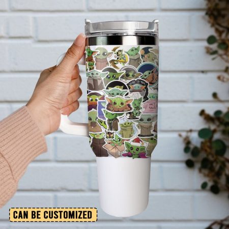 Baby Yoda Star Wars Movie Custom  Quencher 40oz Stainless Steel Tumbler HG With Handle