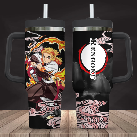 Black Kyojuro Rengoku Kimestu no Yaiba Demon Slayer  Anime Custom Quencher 30oz or 40oz Stainless Steel Tumbler With Handle CP