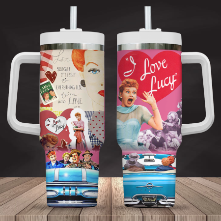 Hot Pink I love Lucy Love Yourself First 30oz or 40oz Stainless Steel Tumbler With Handle CP