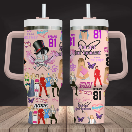 Dust Pink Britney Spears Music Custom Stanley Quencher  Stainless Steel 30oz or 40oz Tumbler With handle CP