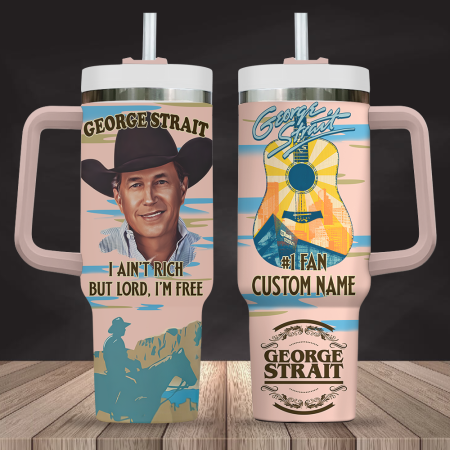 Dust Pink George Strait 30oz or 40oz Stainless Tumbler With Handle NVA