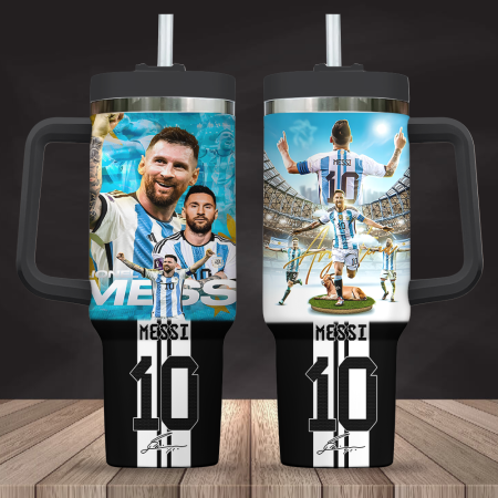 Black Argentina Copa America Lionel Messi Quencher 30oz or 40oz Stainless Steel Tumbler With Handle CP