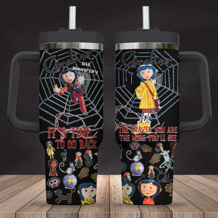 Black Coraline 15th Anniversary 30oz or 40oz Stainless Tumbler With Handle CP