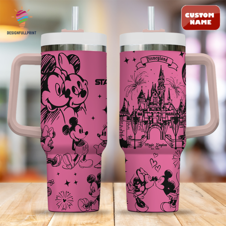 Hot Pink Disneyland and Mickey Mouse Custom 30oz or 40oz Tumbler With Handle CP