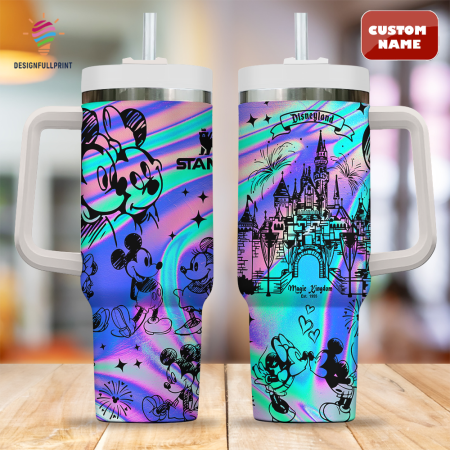Hologram Blue Disneyland and Mickey Mouse Custom 30oz or 40oz Tumbler With Handle CP