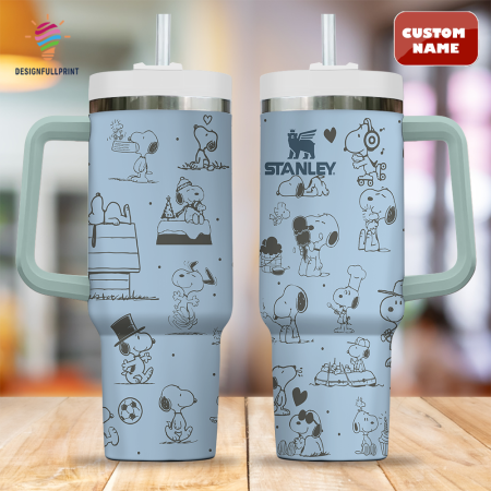 Light Blue Snopi Cartoon Custom Stanley Quencher CP 40oz or 30oz Engraved  Stainless Steel Tumbler With Handle
