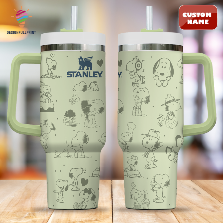 Grass Green Snopi Cartoon Custom Stanley Quencher CP 40oz or 30oz Engraved  Stainless Steel Tumbler With Handle