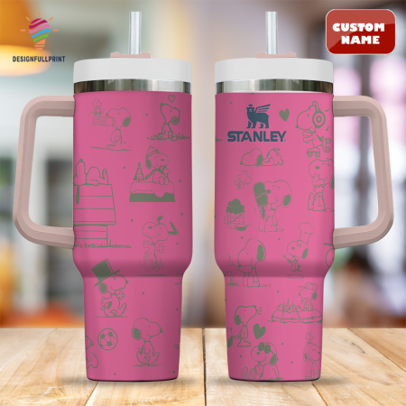 Hot Pink Snopi Cartoon Custom Stanley Quencher CP 40oz or 30oz Engraved  Stainless Steel Tumbler With Handle