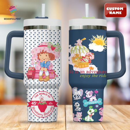 Denim Blue Strawberry Shortcake Enjoy The Ride Customized  30oz or 40oz Tumbler With handle CP
