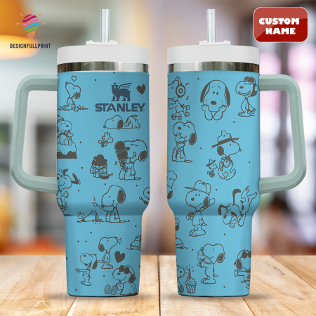 Blue Type2 Snopi Cartoon Custom Stanley Quencher CP 40oz or 30oz Engraved  Stainless Steel Tumbler With Handle