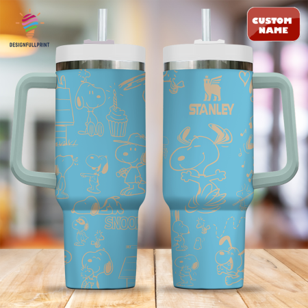 Blue Type2 Snopi Cartoon Custom Stanley Quencher CP 40oz or 30oz Engraved  Stainless Steel Tumbler With Handle