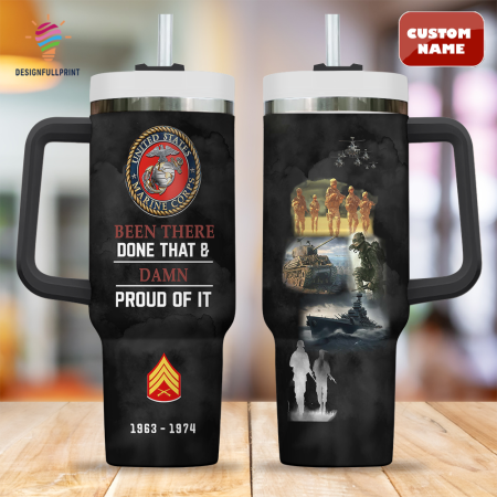 Black United States Marine Corps Custom  Quencher 30oz or 40oz Stainless Steel  Tumbler CP With Handle