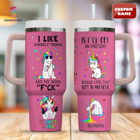 Hot Pink Unicorn Slay 4-letter word 30oz or 40oz Tumbler with Handle, Birthday Anniversary Tumbler Gift CP, Sarcastic Funny Quotes Tumbler, Unicorn Sarcasm 40oz Tumbler