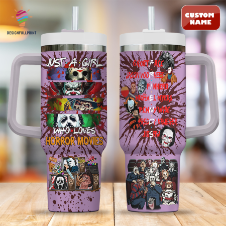 Light Purple Horror Movies Just A Girl Customized 30oz or 40oz Stainless Steel Tumbler With Handle CP