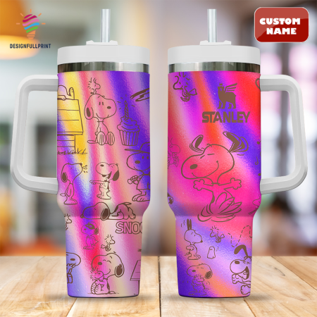Hologram Colorful Snopi Cartoon Custom Stanley Quencher CP 40oz or 30oz Engraved  Stainless Steel Tumbler With Handle
