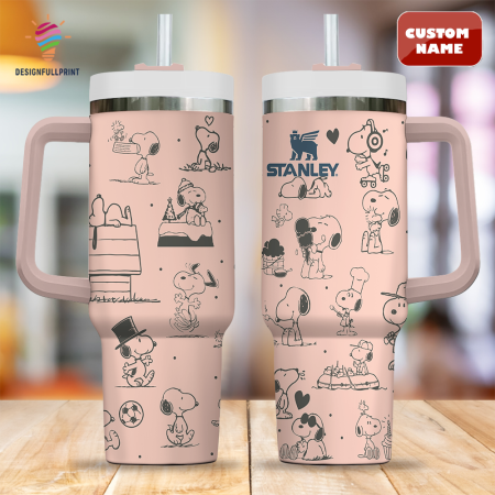 Dust Pink Snopi Cartoon Custom Stanley Quencher CP 40oz or 30oz Engraved  Stainless Steel Tumbler With Handle