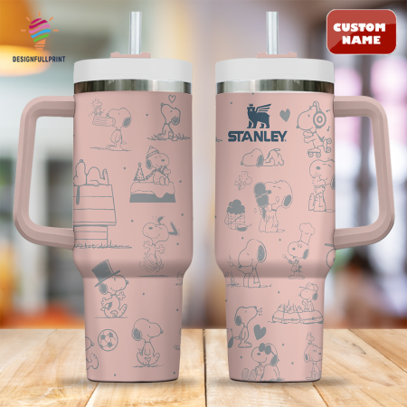 Light Pink Snopi Cartoon Custom Stanley Quencher CP 40oz or 30oz Engraved  Stainless Steel Tumbler With Handle