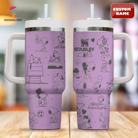 Light Purple Snopi Cartoon Custom Stanley Quencher CP 40oz or 30oz Engraved  Stainless Steel Tumbler With Handle