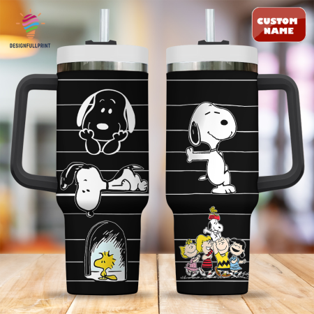Snopi Cartoon Custom Name Black Quencher 30oz Or 40oz Stainless Steel Tumbler With Handle CP
