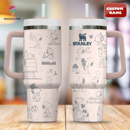 Rose Quartz Snopi Cartoon Custom Stanley Quencher CP 40oz or 30oz Engraved  Stainless Steel Tumbler With Handle (Copy)