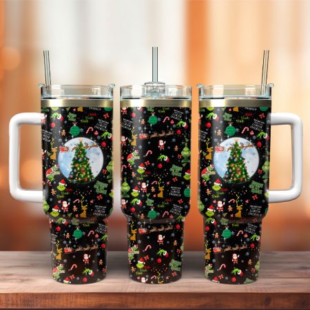 Grinch Illumination Cartoon Custom Stanley Quencher 30oz or 40oz Stainless Steel Tumbler With Handle HG With Handle