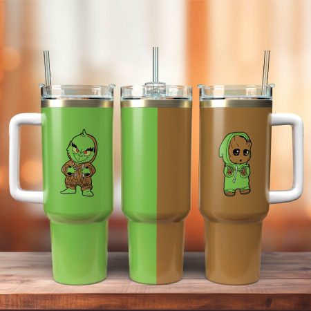 Jack Skellington And Grinch Christmas Cartoon Custom Stanley Quencher 30oz or 40oz Stainless Steel Tumbler With Handle HG With Handle