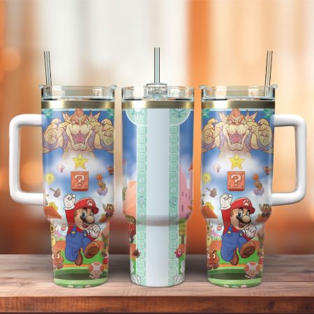 Super Mario Bros Game Movie Custom  Quencher 40oz Stainless Steel Tumbler HG With Handle