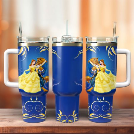Beauty And The Beast Cartoon Movie Custom  Quencher 40oz Stainless Steel Tumbler HG With Handle