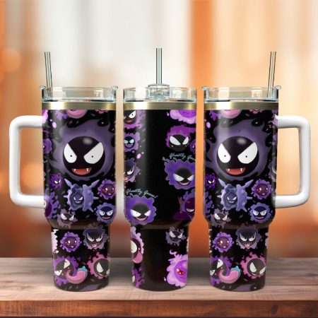 Pokemon Gastly Cartoon  Custom Quencher 30oz or 40oz Stainless Steel Tumbler With Handle HG
