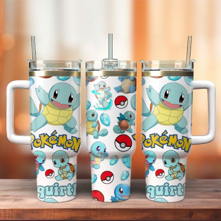 Squirtle Pokemon Anime Cartoon  Custom Quencher 30oz or 40oz Stainless Steel Tumbler With Handle HG