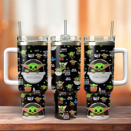Baby Yoda Star Wars Movie Custom  Quencher 40oz Stainless Steel Tumbler HG With Handle