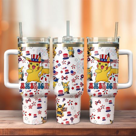Pikachu Pokemon Anime  Custom Quencher 30oz or 40oz Stainless Steel Tumbler With Handle HG With Handle