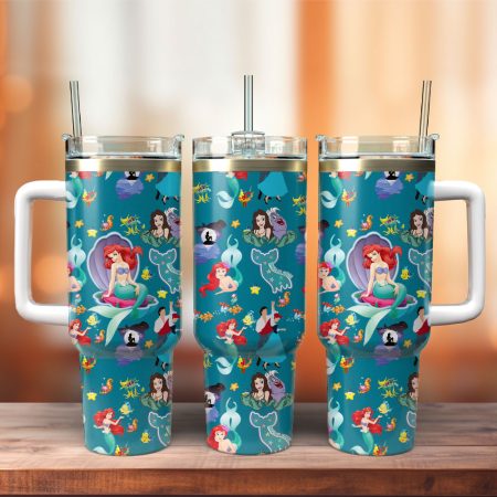 The Little Mermaid Cartoon Movie Custom  Quencher 40oz Stainless Steel Tumbler HG With Handle