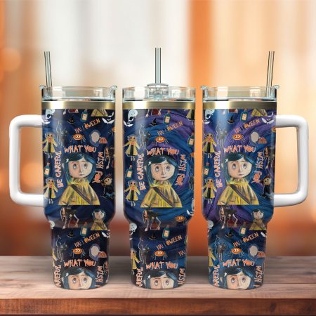 Halloween Coraline Cartoon Custom Quencher 40oz Stainless Steel Tumbler With Handle NNA