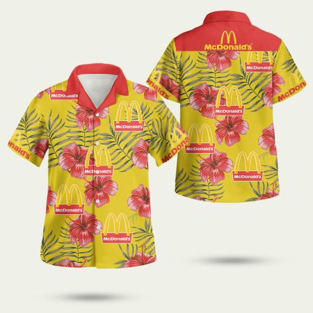 Mcdonald’s Logo Hibiscus Flower Yellow Hawaiian Shirt
