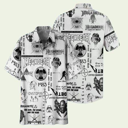 Megadeth Character White Pattern Hawaiian Shirt