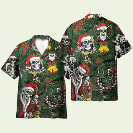 Merry Christmas Skulls Hawaiian Shirt