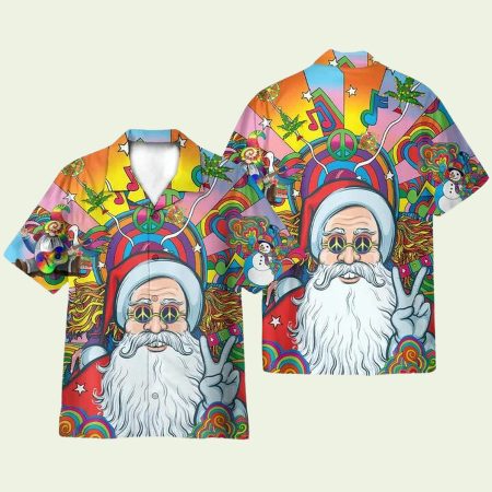 Merry Peacemas Santa Claus Hippie Hawaiian Shirt