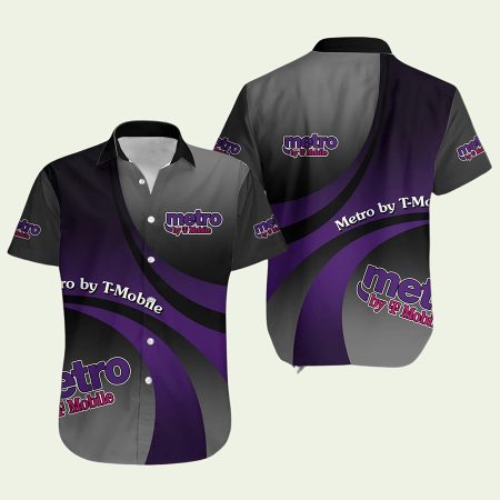 Metro By Tmobile Black And Purple Hawaiian Shirt