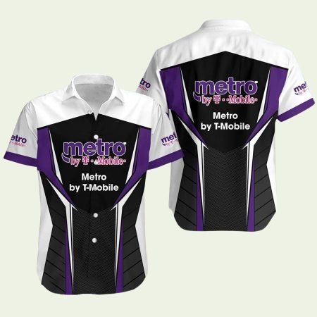 Metro By Tmobile Black And White Hawaiian Shirt