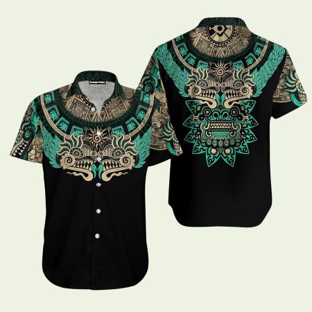 Mexico Aztec Quetzalcoatl Skull Black Pattern Hawaiian Shirt
