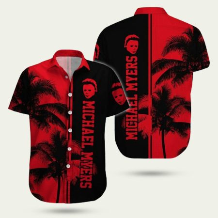 Michael Myers Horror Movie Coconut Tree Black And Red Pattern Hawaiian Shirt