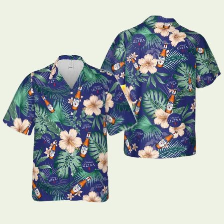 Michelob Ultra Beer Floral Blue Pattern Hawaiian Shirt
