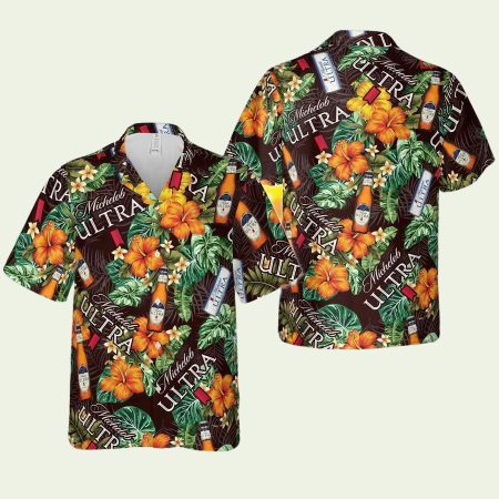 Michelob Ultra Beer Hibiscus Flower Hawaiian Shirt
