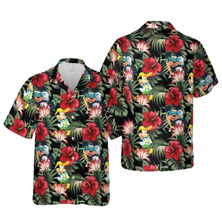 Mickey Mouse Tropical Disney Red Hibiscus Hawaiian Shirt