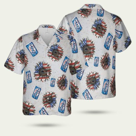 Miller Lite Sunflowers 4Th Of July American Independence Day Hawaiian Shirt