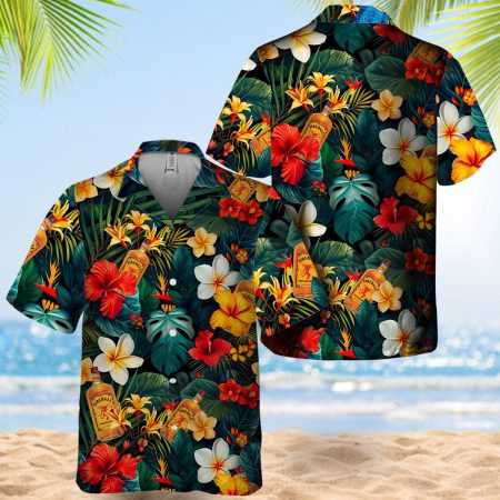 Fireball Whisky Colorful Tropical Flower Hawaiian Shirts, Fireball Aloha Button Down Short Sleeve Shirt, Fireball Whisky Summer Beach Aloha Shirt