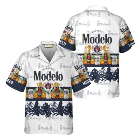 Tropical Pineapple Modelo Especial Hawaiian Shirt, Modelo Beer Button Down Short Sleeve Shirt, Modelo Beer Logo All Over Print Summer Aloha Shirt